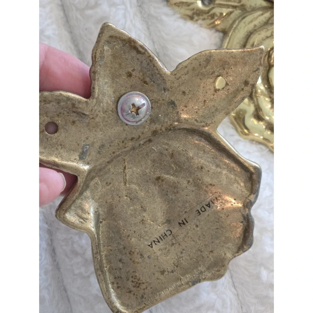 Pair Brass Curtain Rid Finials Or Tiebacks Drapery Rose Design With Screws